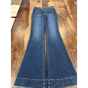 NWOT Spanx Flare Jeans Patch Pockets Authentic Blue XS Tall shape wear Jeans